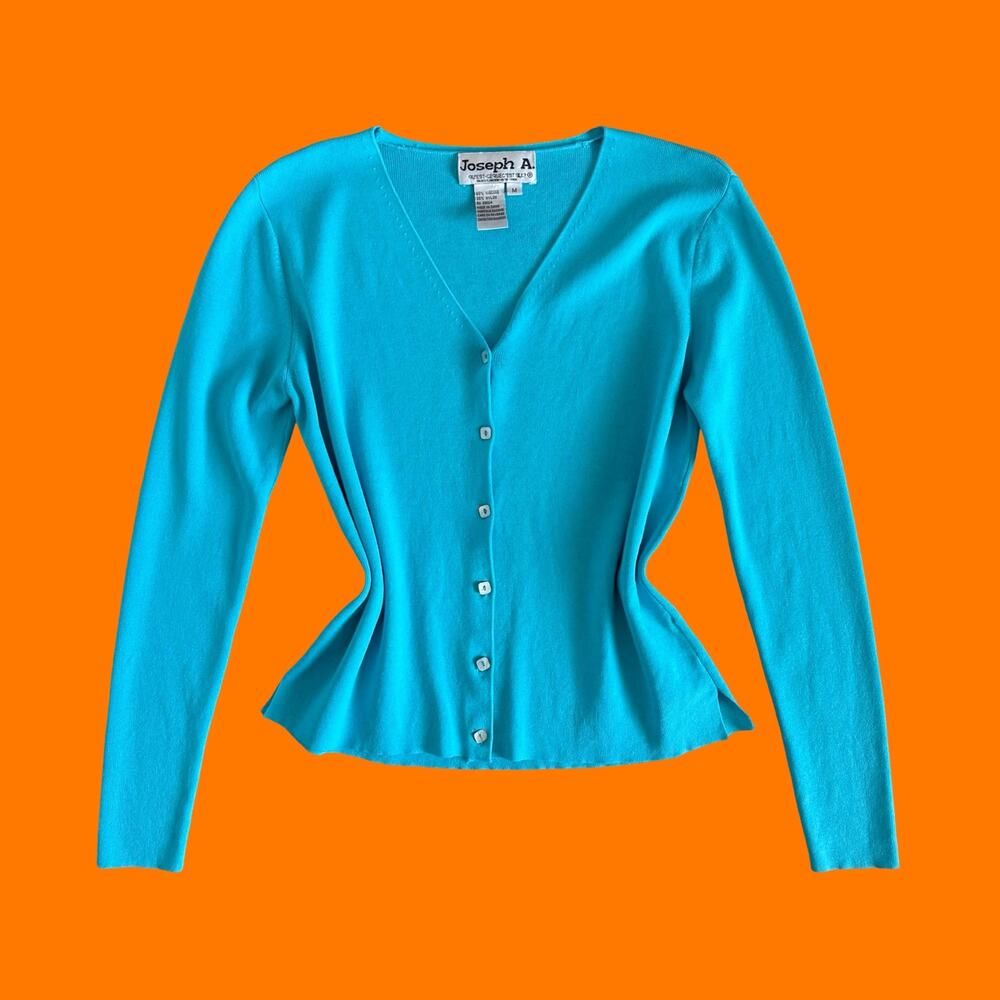 00's vintage turquoise blue minimalist y2k cardigan sweater M *flaws*